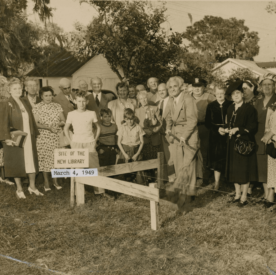 Library Groundbreaking, with Dr. Salem Baranoff at center and the ladies of the Women's Civic Clu